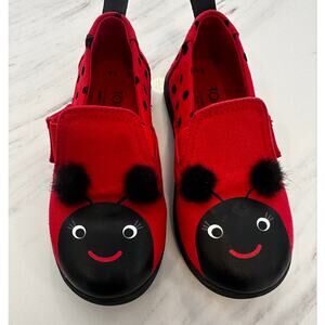 TOMS Tiny Kids Alpargata Ladybug Canvas Flats NWOT Absolutely Adorable! Sz 9